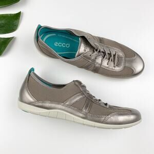 Ecco Bluma Summer Casual Sneakers Gold Leather Mesh Lace Up Women's 37 US 6 6.5